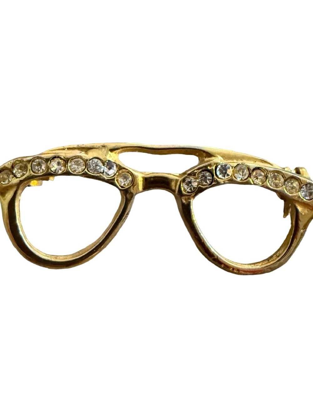 Gold Rhinestone Eyeglass Frame Brooch - Gold